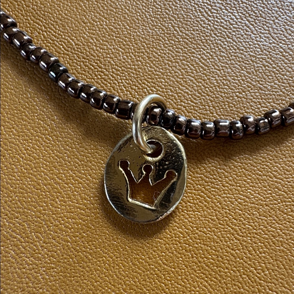 Metallic Brown Beaded Necklace with Charm